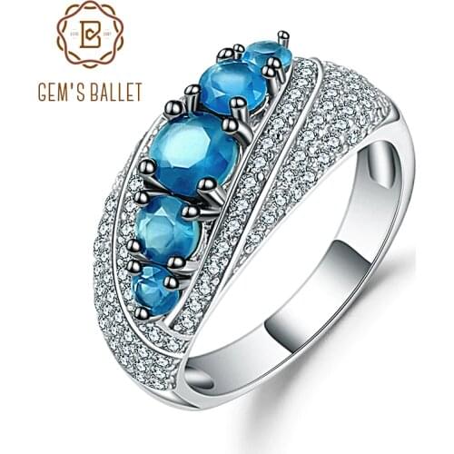 Gems Ballet Halo 1.56Ct Natural London Blue Topaz Mona Lisa Ring 925 Sterling Silver Gemstone Rings For Women Fine Jewelry