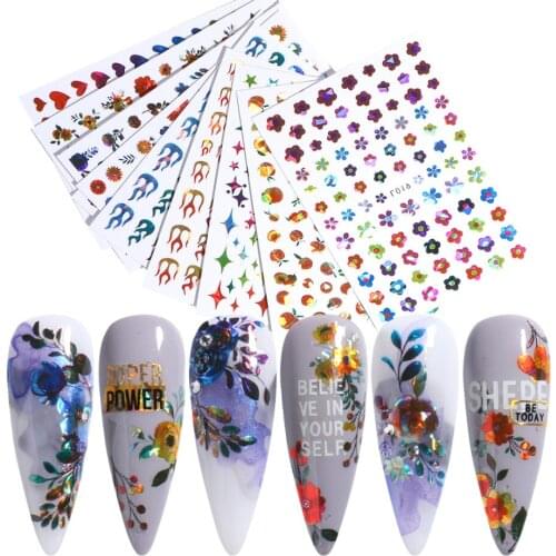 1pcs Shiny Nail Poilsh Sticker Holographic Flower Autumn Leaf Slider Self Adhesive Decals New Year Nail Art Decoration NFL015-22