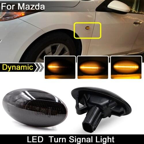 2Pcs For Mazda 2 Mazda 3 Mazda 5 Mazda 6 BT-50 MPV II Smoked Lens Car Front LED Side Marker Light Dynamic Amber Turn Signal Lamp