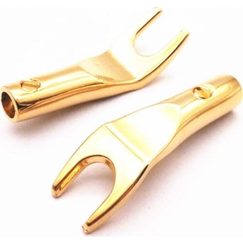 2pcs/lot Gopper Golden Plated Spade Fork Solderless Speaker Cable Terminal