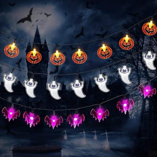 3Pcs Pumpkins Bats Ghosts String Lights Battery Operated Set of 3 Halloween Lights for Outdoor Halloween Christmas Decoration