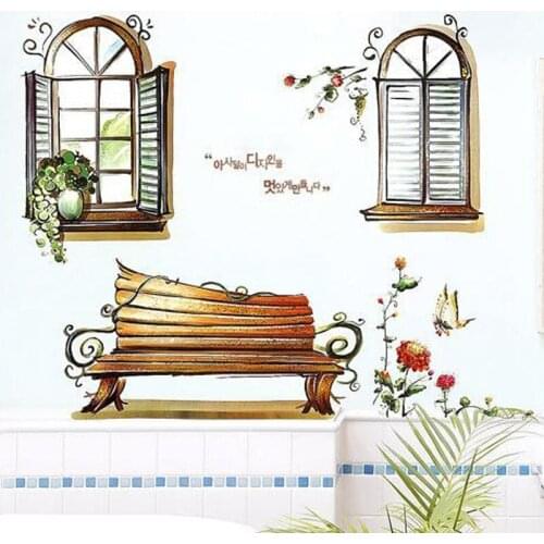 3D Windows Pastoral Style Wall Stickers For Living Room Sofa Home Decoration Creative Stickers