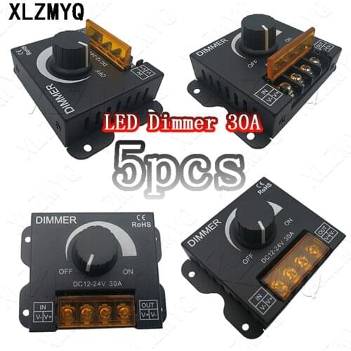 5PCS/ 30A LED Dimmer Adjustable Brightness Lamp Bulb Strip Driver Single Color Light Power Supply Controller 30A DC 12V 24V 360W