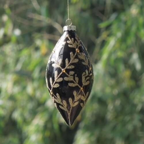 Diameter=6cm 12pcs/pack Olive Shaped Black Hand Painting Glass Pendant Christmas Tree Hanging Ornaments Christmas Day Decorative