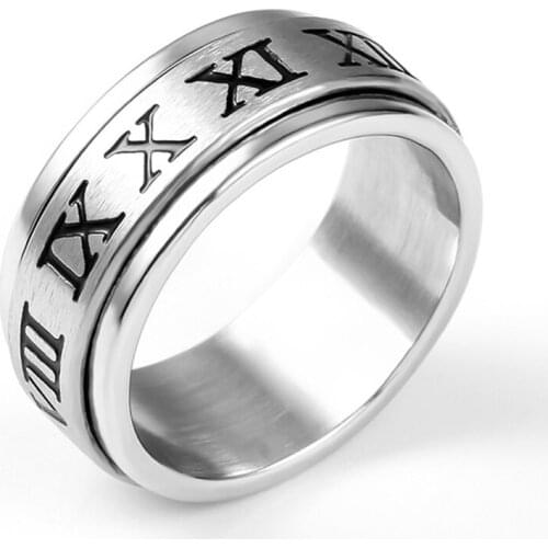 8mm Rotated Titanium Ring For Men And Women Roman Numerals