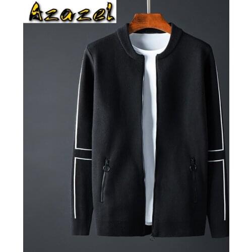 Azazel Stand Collar Mens Sweaters Luxury Knitted Zipper Solid Color Sweater Male Spring And Autumn Slim Fit Mens Sweater 4XL