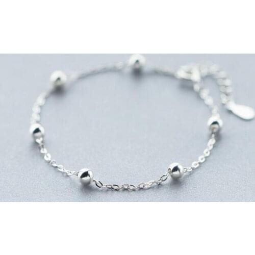 1pc 925 Sterling Silver jewelry high Polished lUCKY Round Beads Chain bracelet adjustable Ladys LS194
