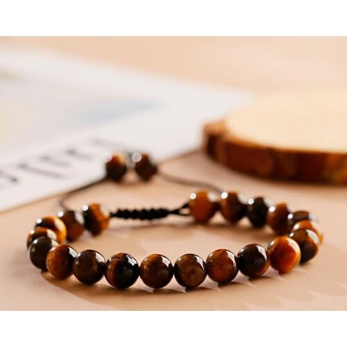 8mm Tiger Eye Stone Beads Bracelet Adjustable Braided Rope Bangles Natural Lava Rock Men Women Yoga Healing Balance Bracelets