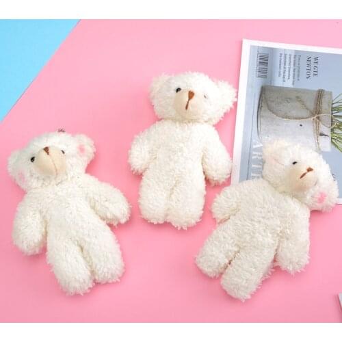5pc Gifts 12cm Plush Bear Stuffed Toy Cute Keychain Pompom Trinket for Baby Girl Bag Car Key Ring Mobile Phone Pendant Jewelr