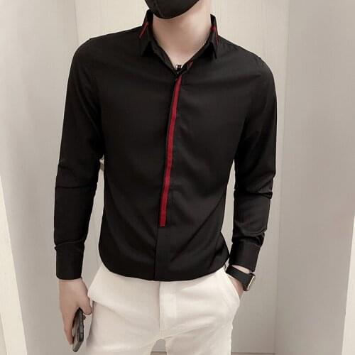 Brand 2021 Autumn Mens Shirt Slim Long Sleeve Casual Shirt Business Social Dress Shirts Streetwear Nightclub Party Men Clothing