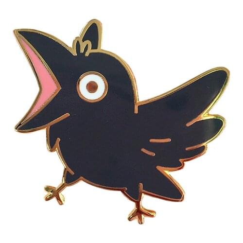 Screaming crow enamel pin transient art brooch raven black bird lapel badge cute witchcraft accessory