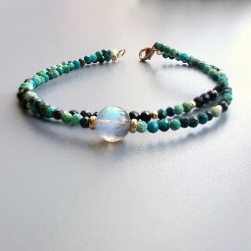 Lii Ji Chrysocolla Labradorite Spinel Bracelet 925 Sterling Silver 18K Gold Plated 2 Rows Delicate Bracelet For Women