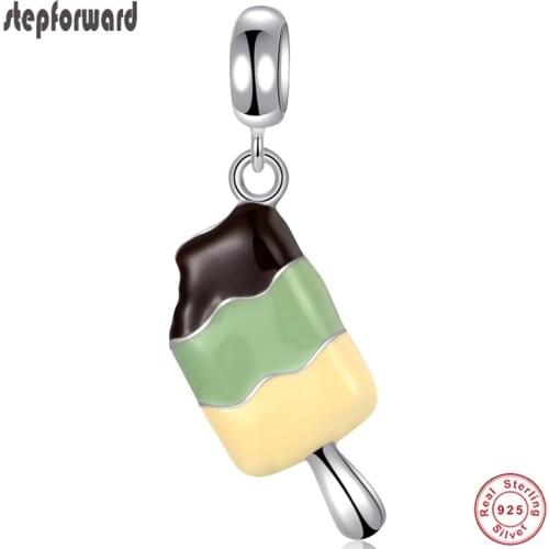 Fashion Attractive Accessories Enamel 925 Sterling Silver Three Color Combine Ice Cream Hanging Charm For Bracelet And Necklace