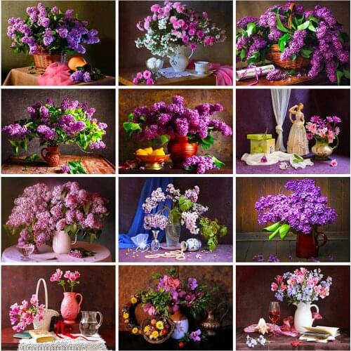 Full Square Round Drill Diamond Painting Flower Vase Lilac 5D Diy Diamond Mosaic Embroidery Cross Stitch Kits for Adult Gift