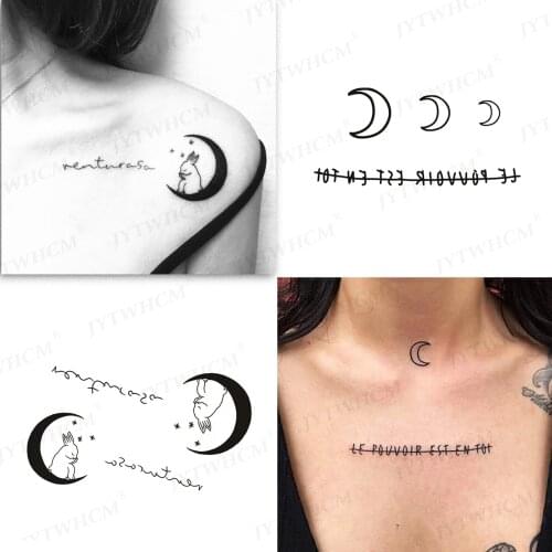 Stickers Waterproof Temporary Fake Tattoo Black Moon Word Comic Tattoo Arm Womens Tattoo And Body Painting One-time Tattoos Men