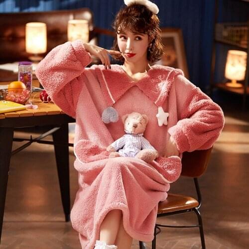 Plus-Size Nightgown 2020 Winter Warm Sleepwear Female Thicken Flannel Nightdress Womens Lounge Wear Home Clothes Pregnant Dress