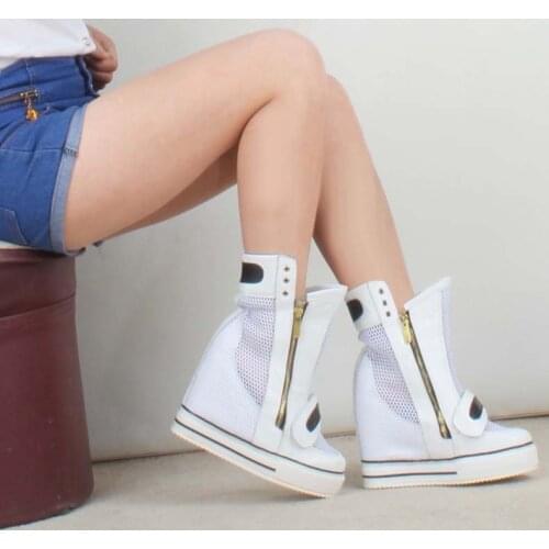 2017 new arrival woman breathable mesh Height Increasing breathable net summer casual shoes boots wedges high platform lady shoe