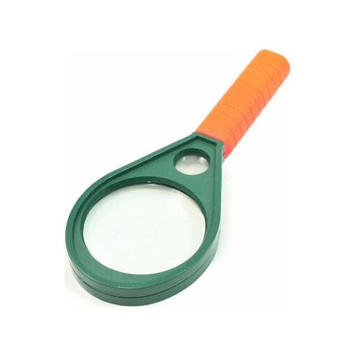 Orange Green Plastic Handle 47mm Dia Lens Magnifier Magnifying Glass 2X