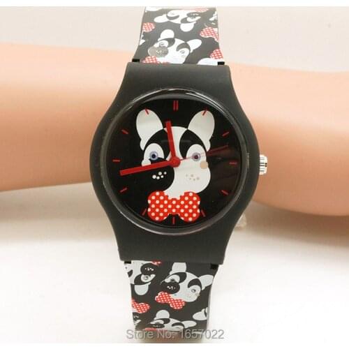 Original HOTIME brand women man fashion lovely dog mix color strap wristwatch waterproof with high quality japan movement