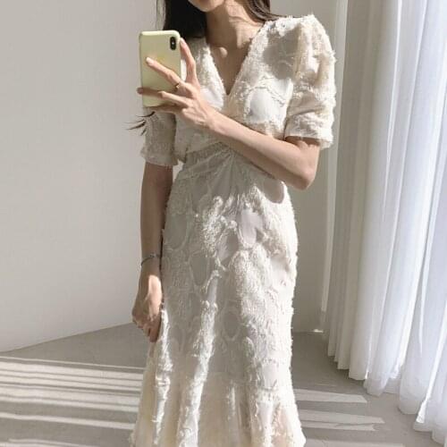 Elegant Dress Women New Summer Slim Sexy V-neck Pleated Burr Lace Up Waist Lotus Leaf Dress Female Long Dresses NS1968