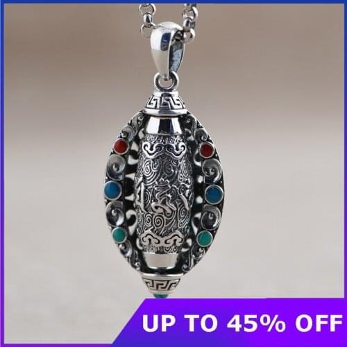 100% 990 Silver Tibetan Pendant 990 Pure Silver Buddhist OM Mantra Pendant Tibetan Turning Good Luck Amulet Pendant Jewelry