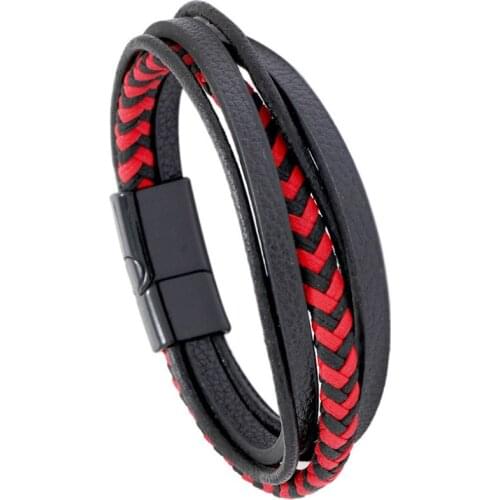 Casual Fashion Multilayer Braided Leather Bracelet Magnetic Button Cuff Wristbands Simple Charm Bangle Wrap Vintage Punk Jewelry