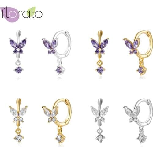 925 Silver Hypoallergenic Butterfly Ladies Hoop Earring Diamond Crystal Pendant Zircon Material Female Fashion High-End Jewelry