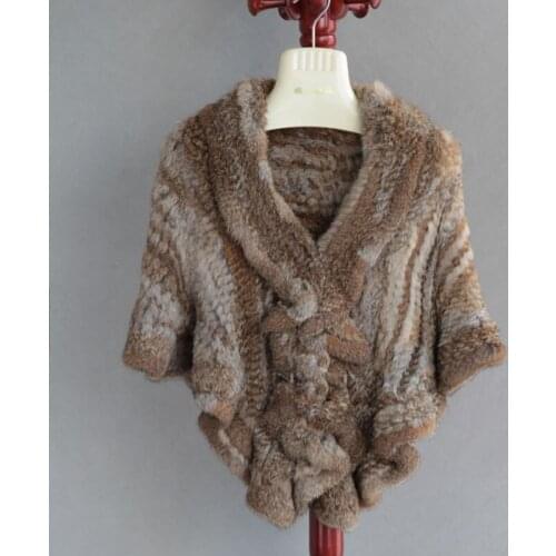 2019 Warm Female New Knitted Rabbit Fur Shawl Winter Soft Women Casual Fur Cape Luxury Thick Wrap Ladies Winter Shawl Genuine