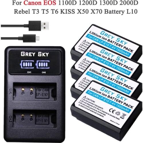 For Canon 4Pcs LP-E10 Camera Batteries +LCD USB Dual Charger Replacement LP E10 LPE10 EOS 1100D 1200D 4000D Kiss X50 X70