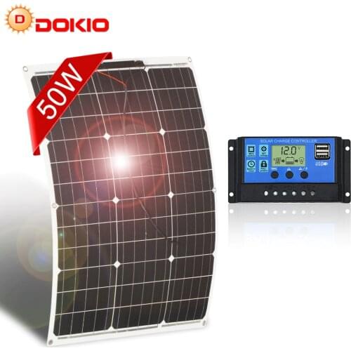 DOKIO 12V 50W Flexible Solar Panel China 12V Battery Charge Whterproof Monocrystalline Solar Panels Car/Boat 10A Controller
