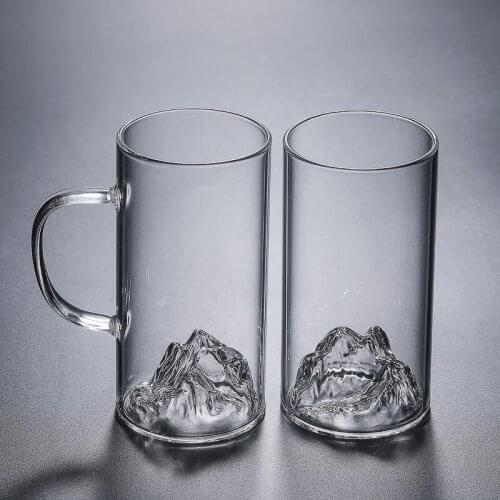 Whiskey Glass Transparent Tea Cup Small Coffee Cup Wooden Mountain-like Holder Wine Glass Clear Glass Cup Household Water Cup