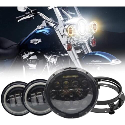 7'' LED Headlight White DRL 4.5 Halo Fog Lights 7" Bracket Mounting Ring for Harley Touring Electra Glide Road King Street Glide