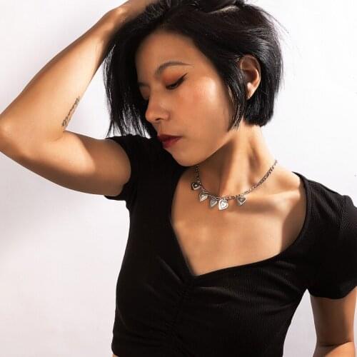 Tocona Charming Heart Chain Choker Necklace for Women Silver Color Alloy Metal Tassel Party Jewelry Accessories Collar 17634