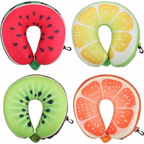 Neck Protection U Shaped Pillow Watermelon Lemon Kiwi Orange Fruit Pillows Nanoparticles Massage Neck Pillow Car Travel Cushion