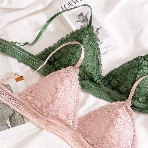 French Lace Bra With Convertible Padded Ultra thin Wireless Triangle Soft Cup Girls Bralette Sexy Underwear