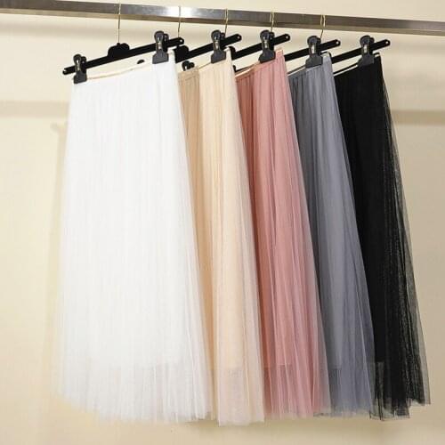 Mesh Skirt women 2020 Spring and Autumn 3 Layers Tulle Skirts Womens fashion Pleated A-Line Skirts Female