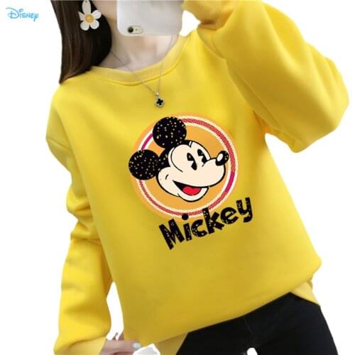 Fleece Thick Warm S-3XL Oversize Disney Mickey Mouse Polerones De Mujer Long Sleeve Black Pink White Sweatshirts for Woman 90s