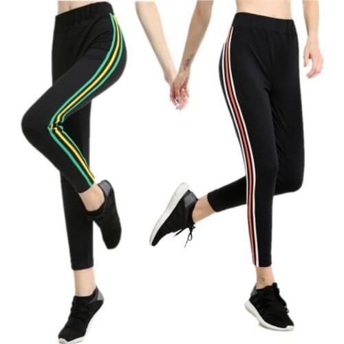 Women New High Waist Sports Leggings Fitness Patchwork Legging High Elastic Color Stripe Workout Leggings Sporting Yoga Pants