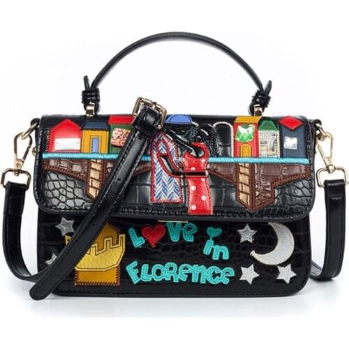 Women Bags Leather Patchwork Embroidery Handbags Girl Shoulder Bags Messenger Bag Female Tote Braccialini Style Love In Florence