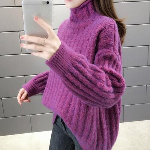 Plus Thick Velvet Net Red High Collar 2021 Korean Fashion Lazy And Loose Knitted Women Clothing Sweaters Long Sleeve Top Sueter