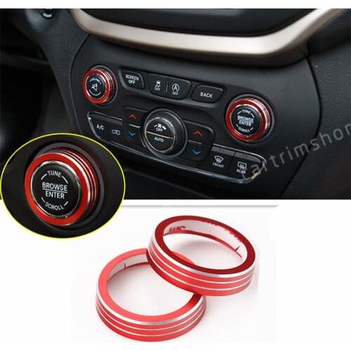 2*Aluminum Volume CD Switch Knob Ring Trim ForJee Grand Cherokee 2014-2019 Red