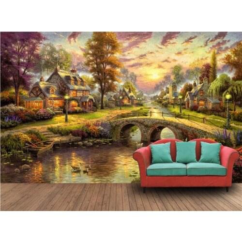 Custom mural photo 3d wallpaper night view of the European forest cabin painting 3d wall murals wallpaper for wall 3d