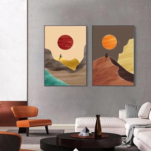 Abstract Landscape Canvas Scandinavian Painting Mountain Sunrise Nordic Poster Printing Wall Art Picture Modern Room Decor