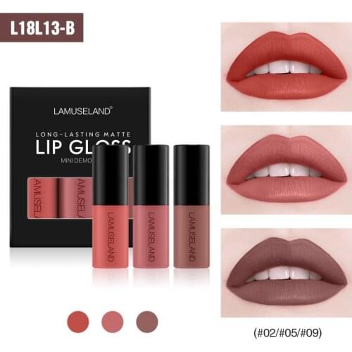 3.5g Lip Gloss Samples 3pcs Lip Gloss Set Matte Liquid Lipstick Set Waterproof Long-lasting Lip Glaze Sexy Women Makeup TSLM2
