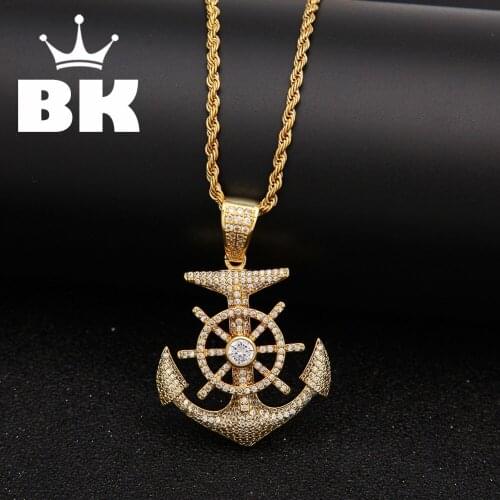 THE BLING KING New Classic Anchor Pendant Necklace Micro Full Cubic Zirconia Copper Jewelry Hiphop Men Jewelry For Gift
