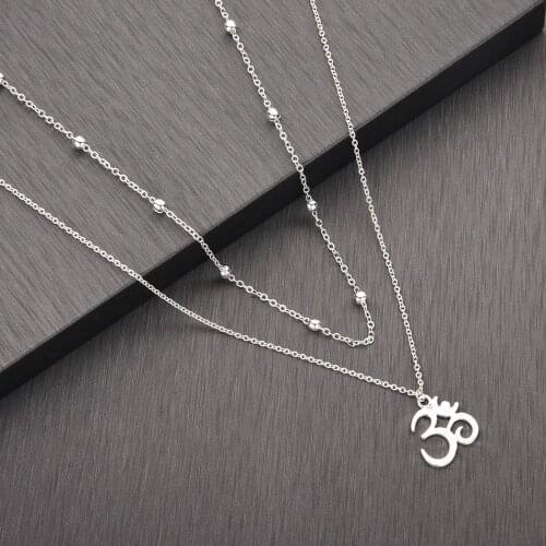 CHENGXUN Multi Double Layered Necklace Yoga Om Symbol Pendant Necklace For Woman Jewelry Accessories Collier Birthday