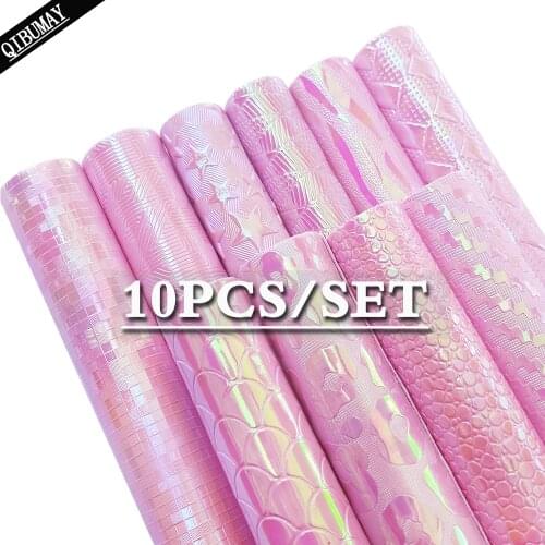 QIBU 10pcs/set Pink Faux Leather Sheets A4 szie Vinyl Fabric For Bow Maker Handcrafts Materials DIY Hairbow Earring Accessories