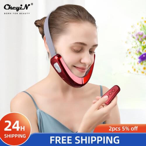 CkeyiN Facial V-Line Chin Up Lift Belt Face Lifting Red Blue Led Photon Therapy Ems Face Slimming Vibration Massager Face Care