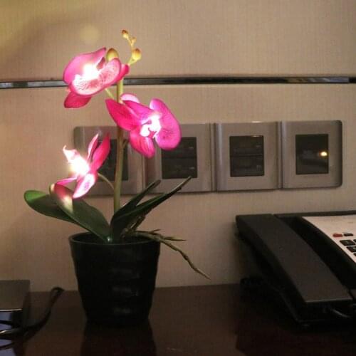 3 Led battery lighted Orchid Flower Bonsai with 2*AA Battery pot ,Height of 25cm 3 Orchid Flowers with buds 9 Colors available