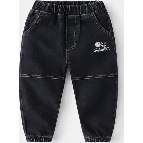 Kids Jeans Pants Spring Autumn New Baby Boys Casual Loose Denim Pants Korean Embroidery Solid Jeans for Boys Childrens Trousers